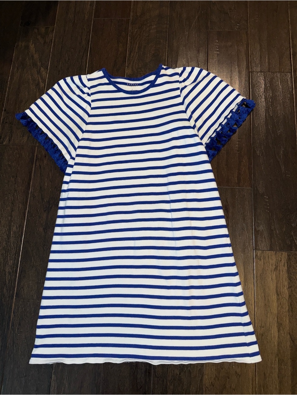 Kate Spade Broome Street Blue & White Striped Dress with Fringe Sleeve Detail - Picture 1 of 8